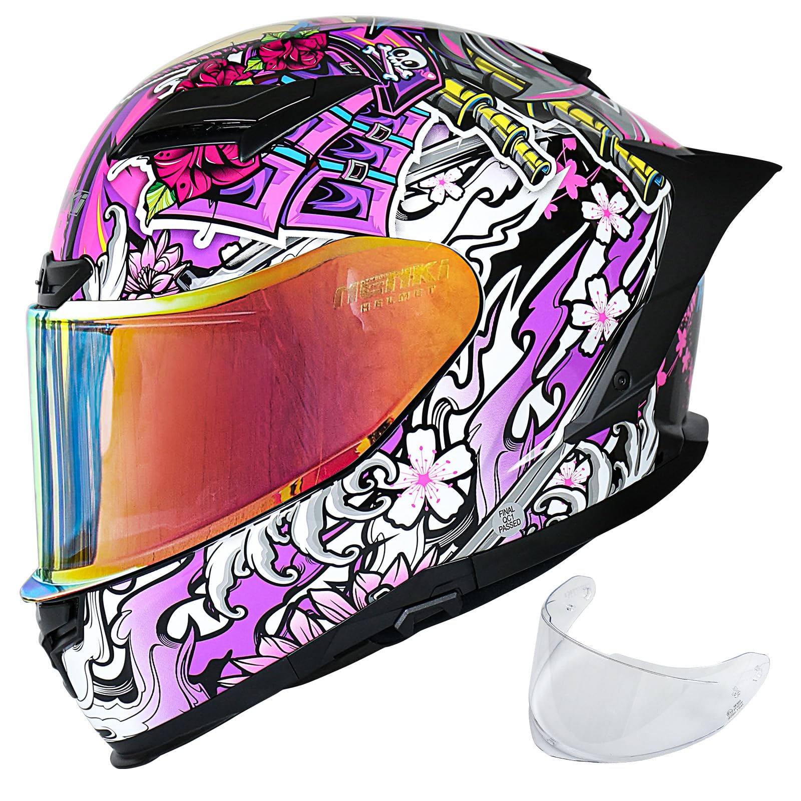 Casco moto per donna e uomo certificato ECE 22.06 - Caschi integrali con visiera parasole, sistema di ventilazione e imbottitura interna rimovibile
