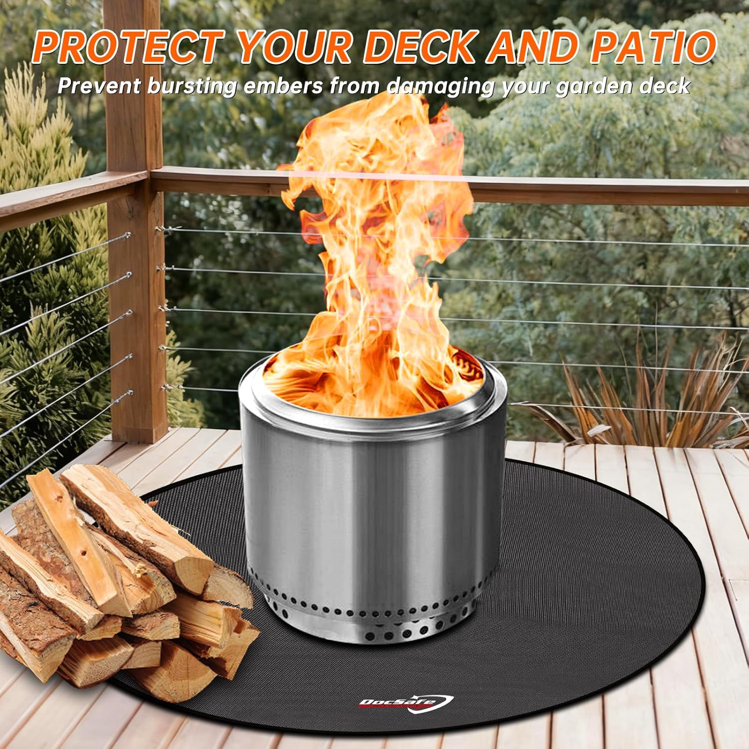 DocSafe 48" Round Fire Pit Mat, 4-Layer Fireproof Under Grill Mat Heat Insulated Indoor Fireplace Pad Protector for Decks,Patios,Grass,Solo Stove Bonfire, Reusable Oil-Proof and Waterproof, Black