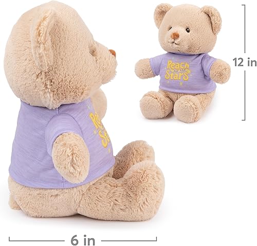 Miniatura 6 de GUND Oso de mensaje "Reach for The Stars" con camiseta morada, oso de peluche para edades de 1 año en adelante, bronceado, 12 pulgadas