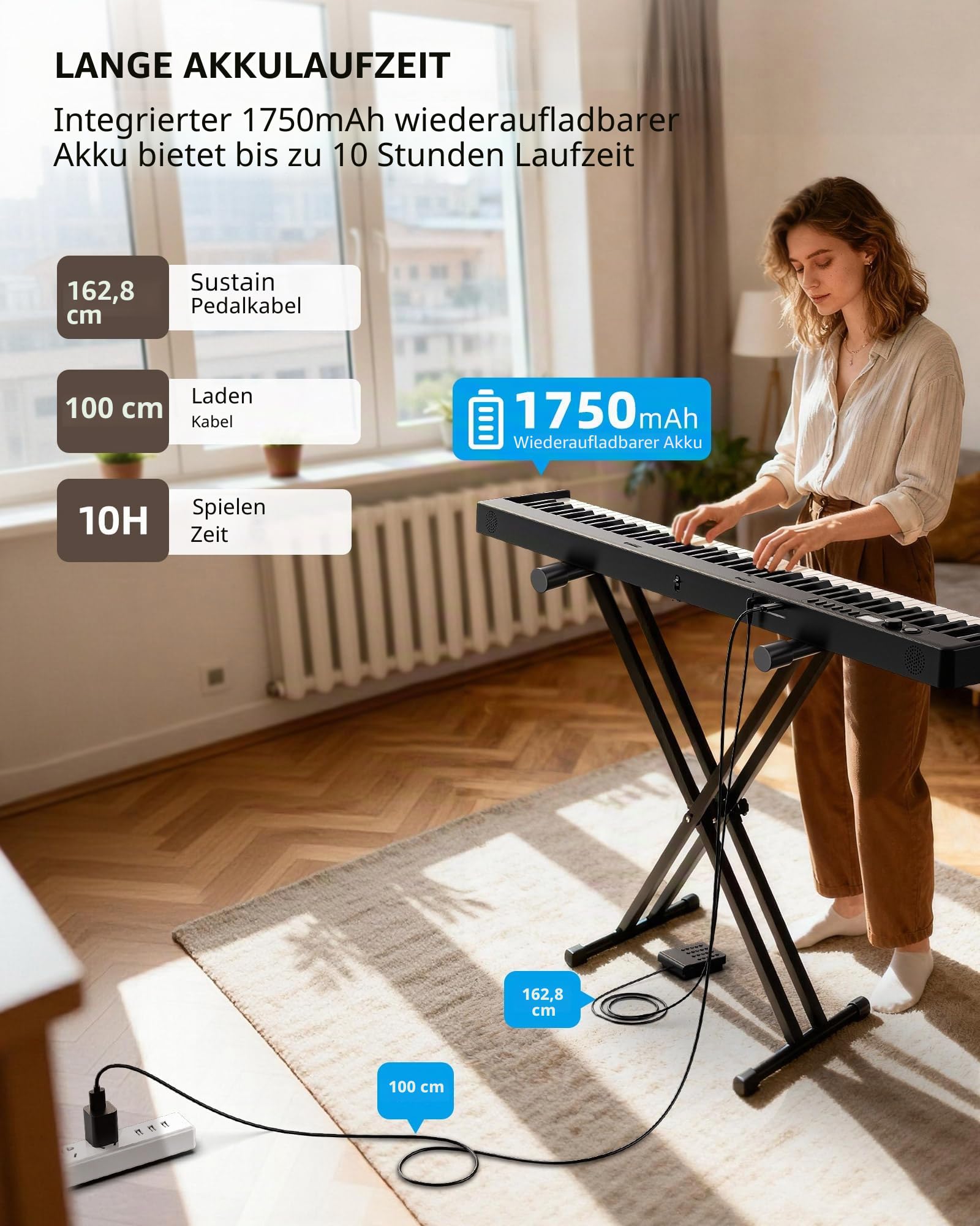 LEKATO 88 Tasten Faltbares Elektronisches Keyboard Piano mit Anschlagdynamik, wiederaufladbar, Bluetooth-MIDI, Standardgröße Tasten, für Anfänger/Musikliebhaber/Kind