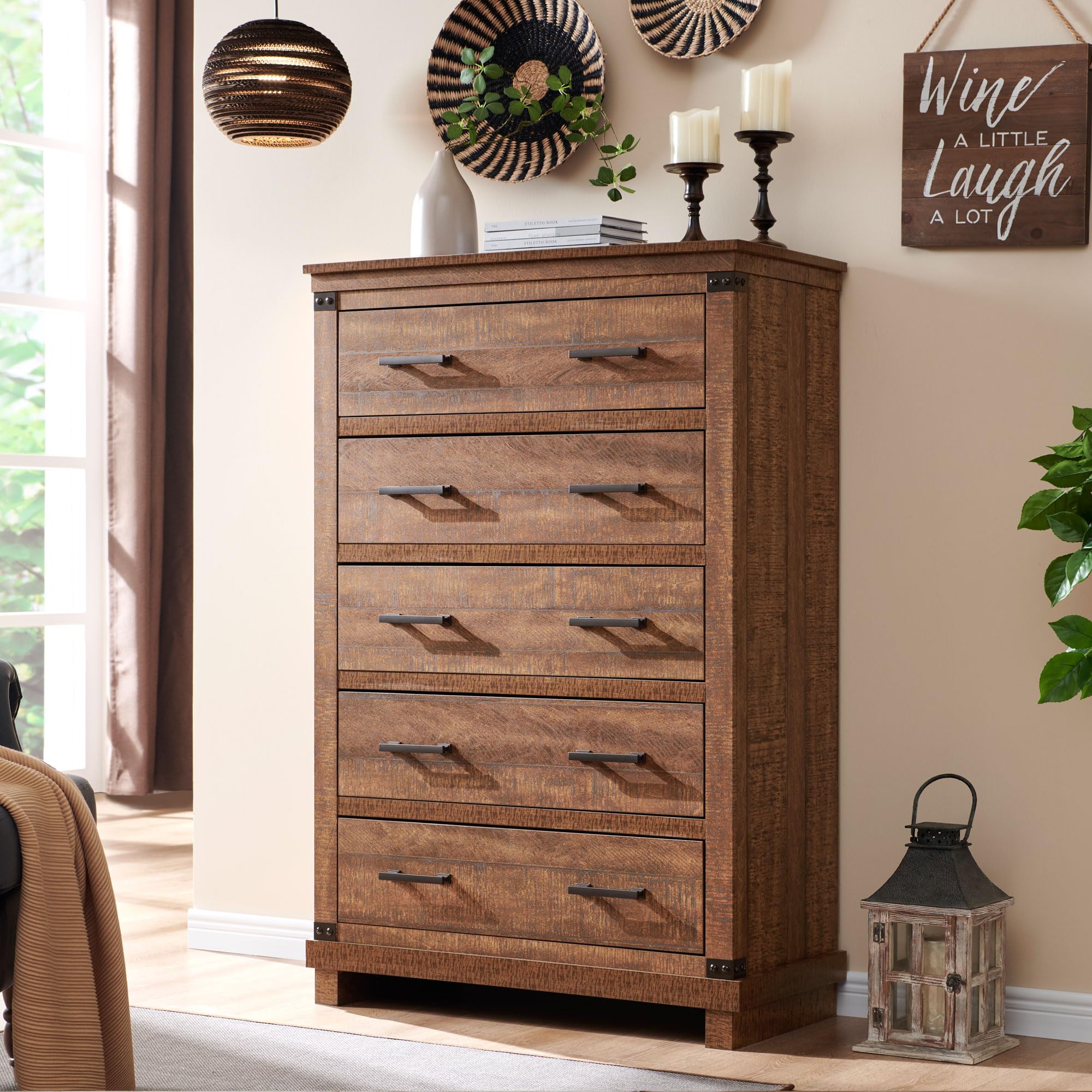 Amazon.com: T4TREAM Farmhouse 5 Drawers Dresser for Bedroom, 48" Tall ...