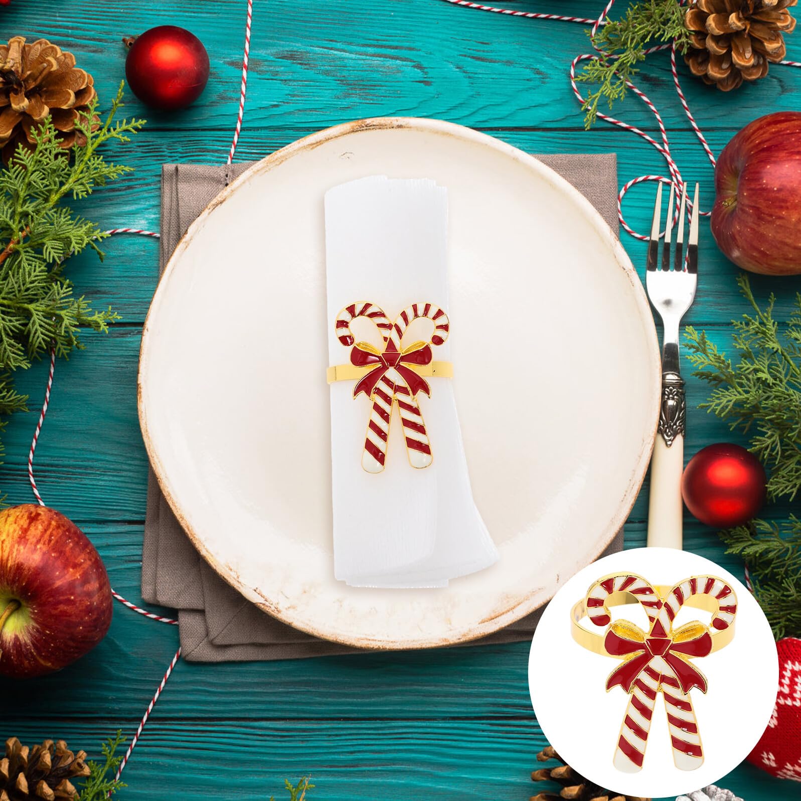OUNONA Lot de 4 Ronds de Serviette de Noël en Alliage Anneaux Décoratifs en Forme de Nœud Rouge Accessoires Festifs pour Décoration de Table de Fête