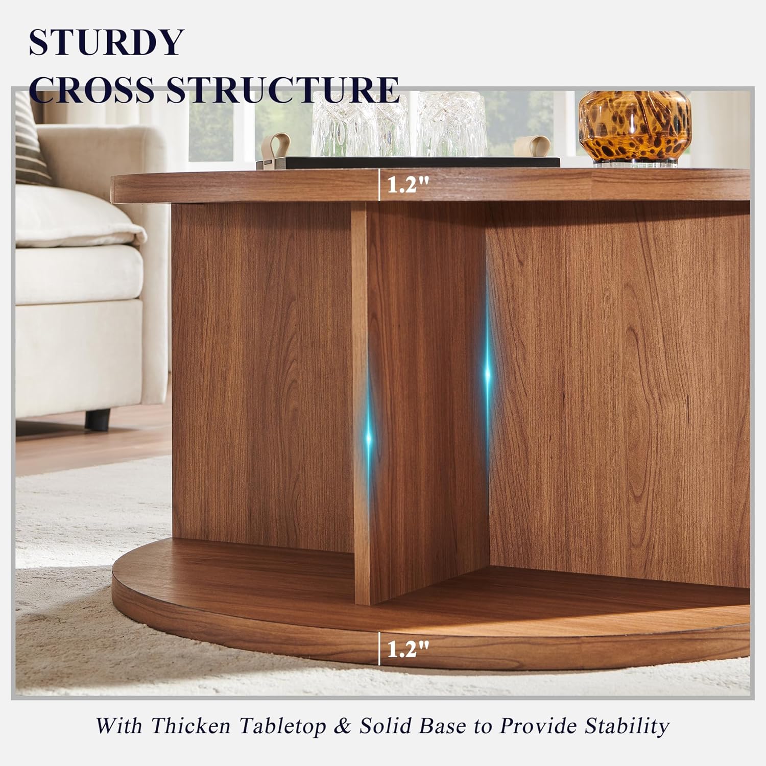 JXQTLINGMU Round Coffee Table for Living Room, 32" Modern Center Table with Cross Support Structure & Open Storage Cubby, Wood Circle Cocktail Table for Small Space, Apartment, Dark Grain