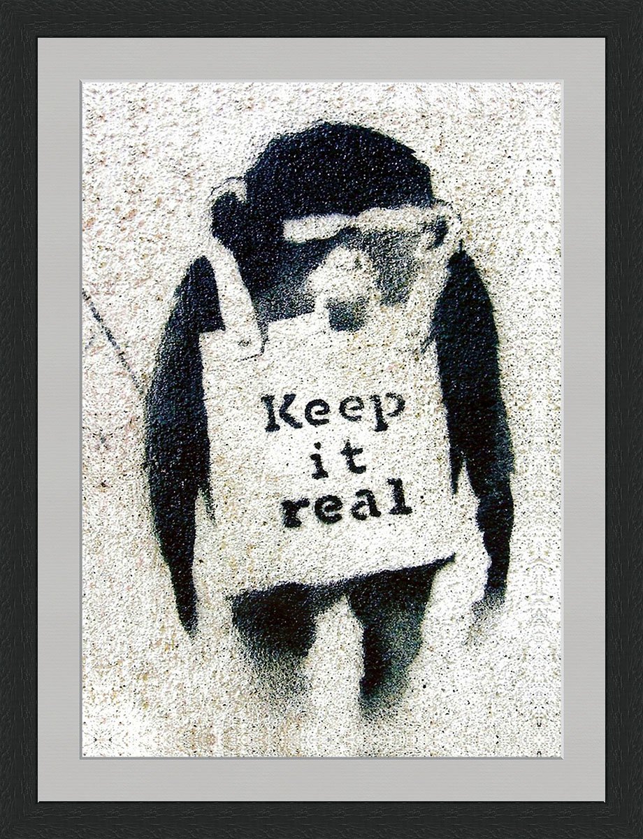 Behind The Glass Banksy Keep It Real - Framed & Mounted - 40x30cm - Black Frame