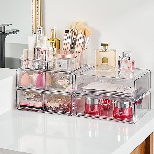 Miniatura 2 de Vtopmart Organizador de maquillaje transparente de 5 niveles con cajón, almacenamiento de cosméticos para tocador y tocador de baño, soporte de