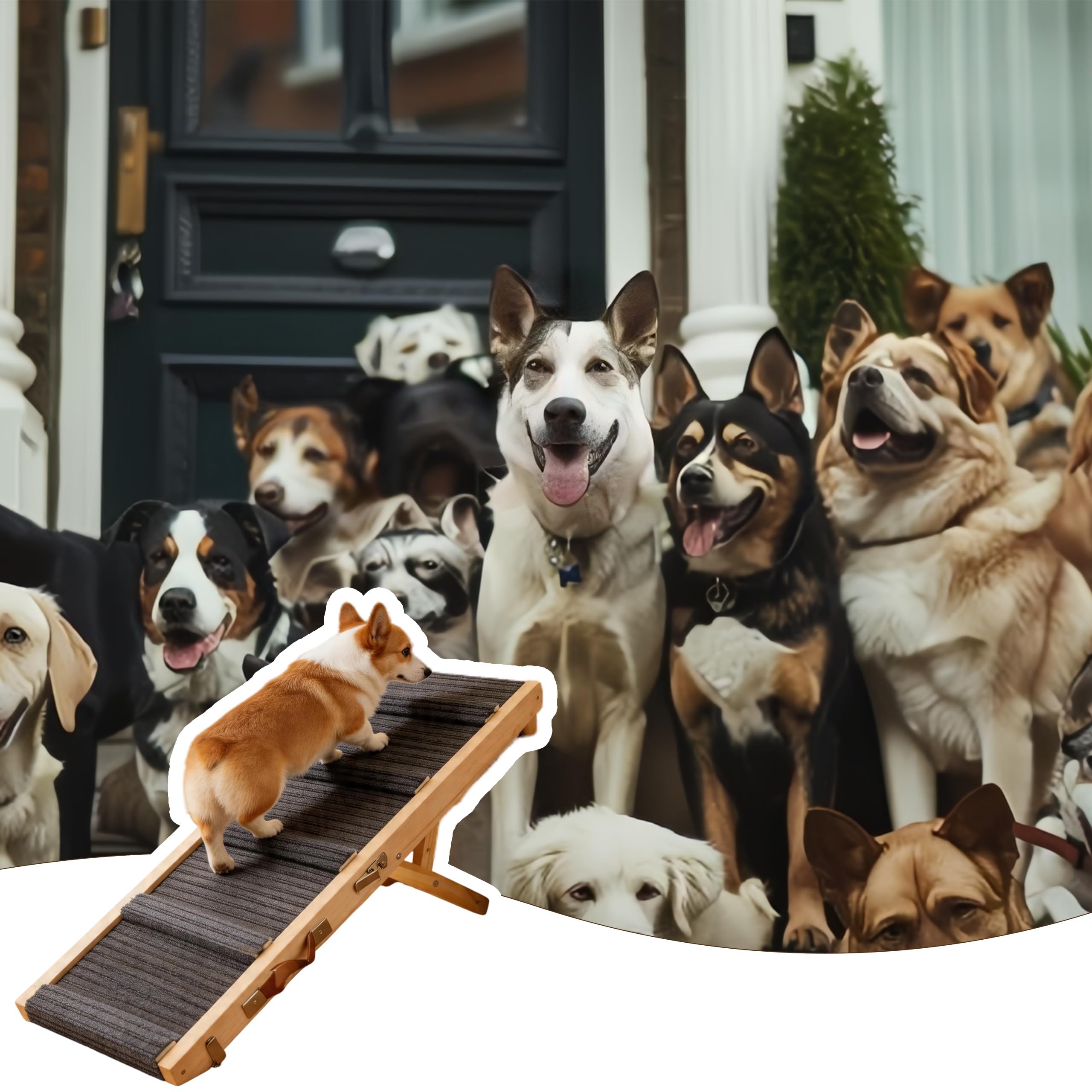 Hunderampe aus Holz, Hundetreppe 4 Stufen Verstellbar 23cm bis 46cm, verstellbare Rampe Hund für Sofa Auto Bett, Hunderampen Auto Klappbar für Mittelgroße Hunde, Kleine, bis 60 kg