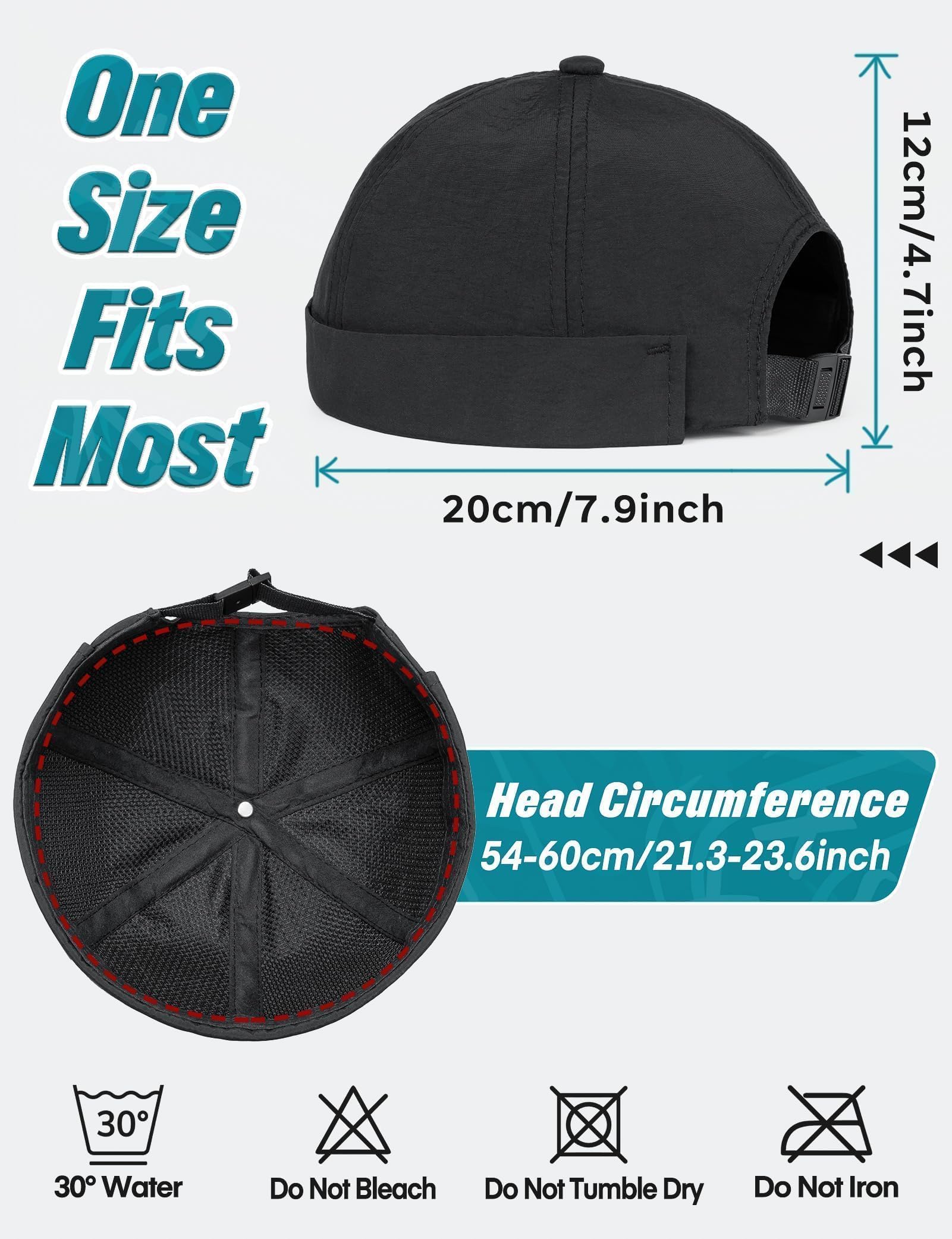 Becellen Gorra Docker Verano, Gorro Sin Visera Retro Unisex Beanie Docker Ligero Secado Rápido para Hombre Mujer, Negro