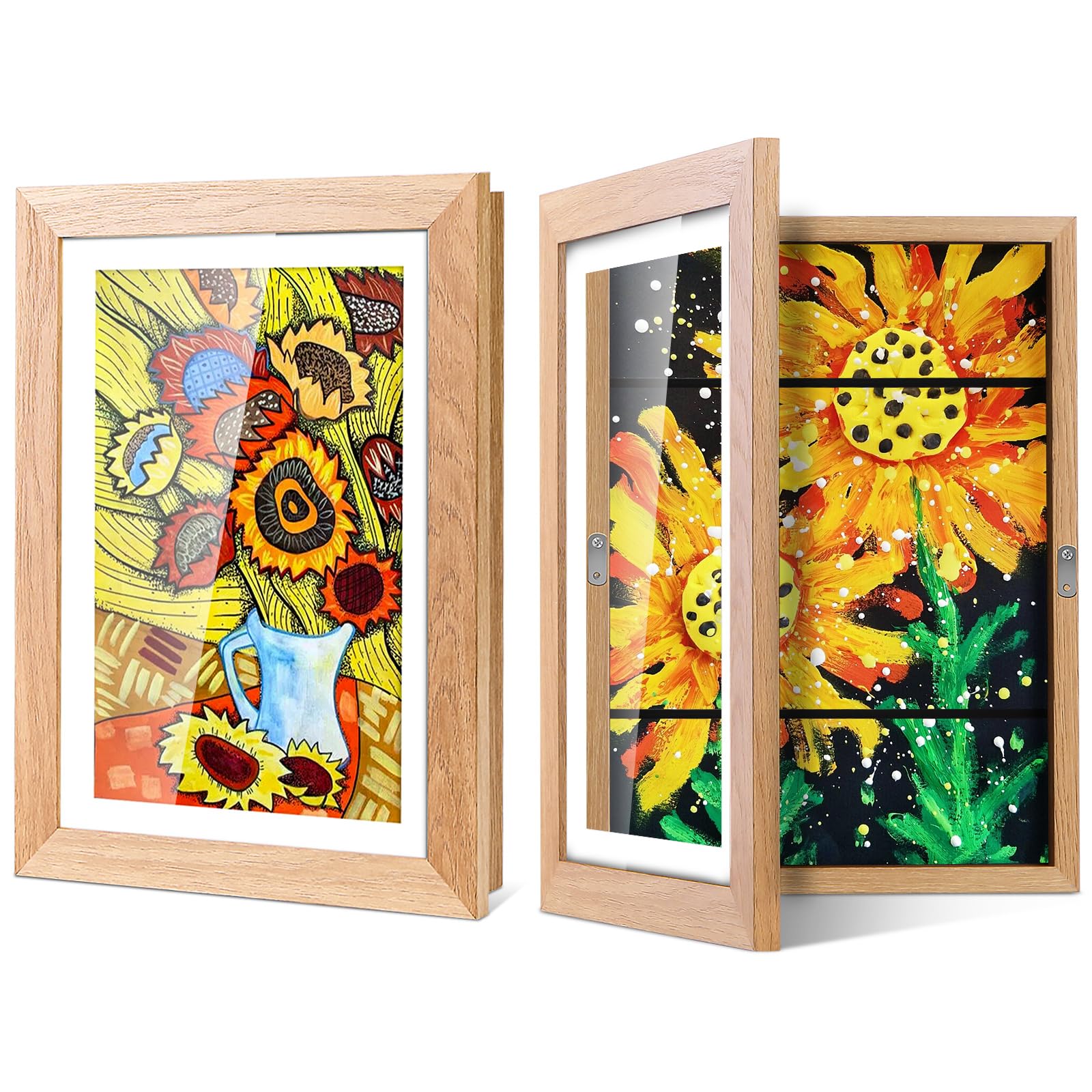 2 Pack Kid's Art Display Frame - 18"X13" Artwork Pictures Holds 150 Front Opening Changeable Wood Grain Kids Art Frame with Storage for Drawings Schoolwork ? Art Projects at Home