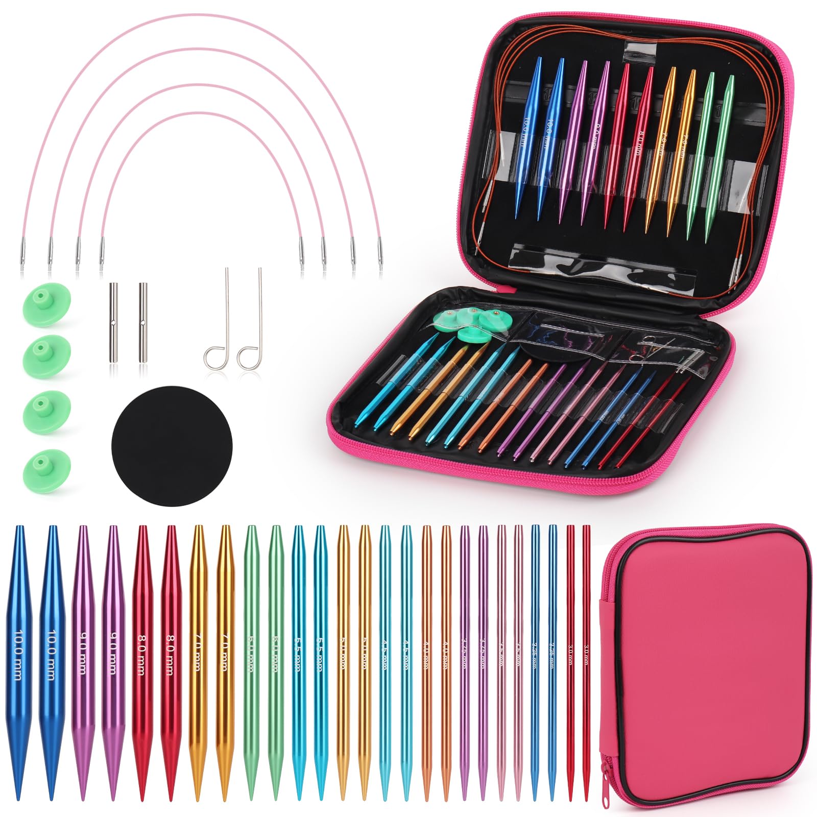 Set Ferri Da Maglia Circolari Intercambiabili Colorati - In Alluminio Con Custodia Portaoggetti - Foto 4