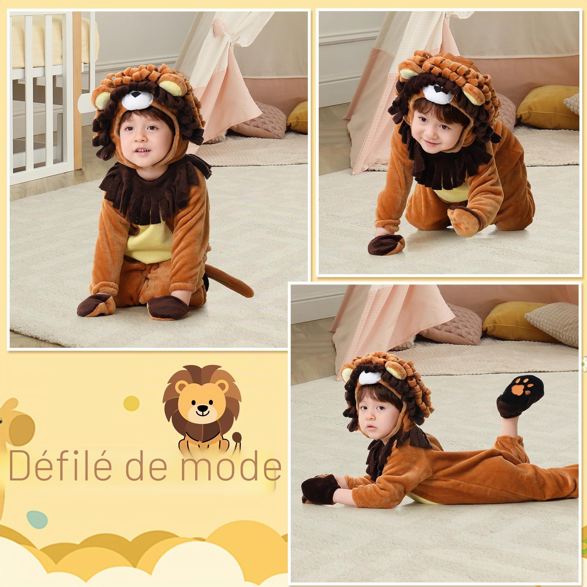 Halloween Baby Costumes Lion Toddler Outfit Infants Cow Cosplay Plush Romper Set with Gloves Footwear Coiffure Dress Up Party