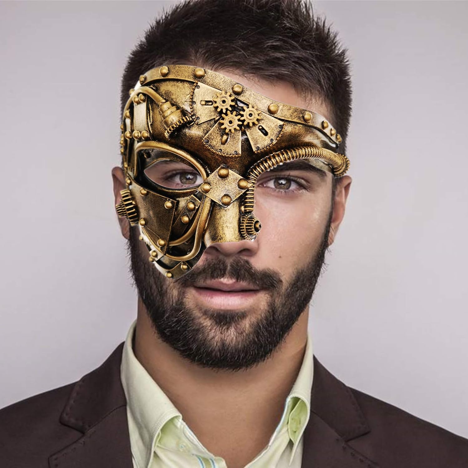 Steampunk Metal Cyborg Venetian Mask,Gold Masquerade Mask For Halloween Costume Party/Phantom Of The Opera/Mardi Gras Ball : Clothing, Shoes & Jewelry