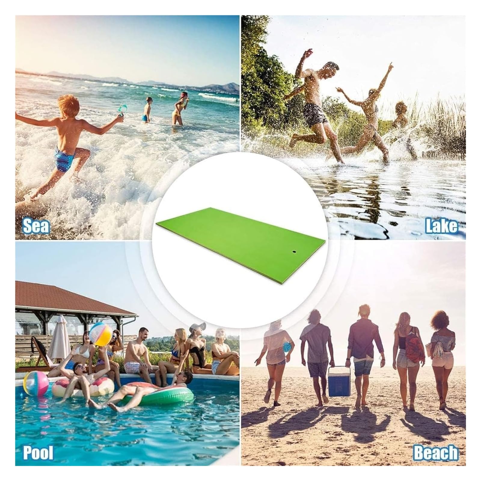 Materasso galleggiante per acqua in schiuma, per relax e svago, ideale per feste in piscina per animali domestici, 2,7 m x 1,3 m x 3,3 cm, colore: verde