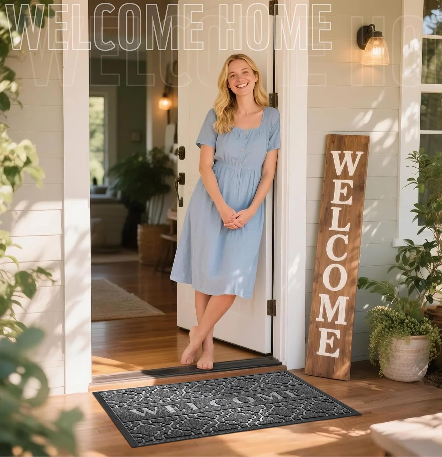 yimobra welcome mat outdoor indoor, 36x24 all-season waterproof, all-weather heavy duty doormat, low profile porch patio entrance mat, sturdy natural rubber, dark grey 36x24 inch dark gray