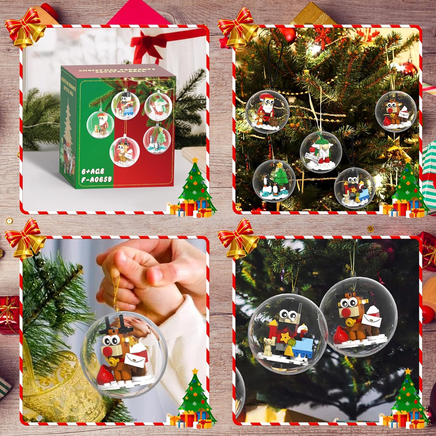 aphpaio Christmas Tree Ornaments Building Blocks Christmas, 2025 Christmas Decorations Ball Toys Included Santa Reindeer Nutcracker Gnome Penguin, Xmas Ornaments for Indoor Outdoor 5packs