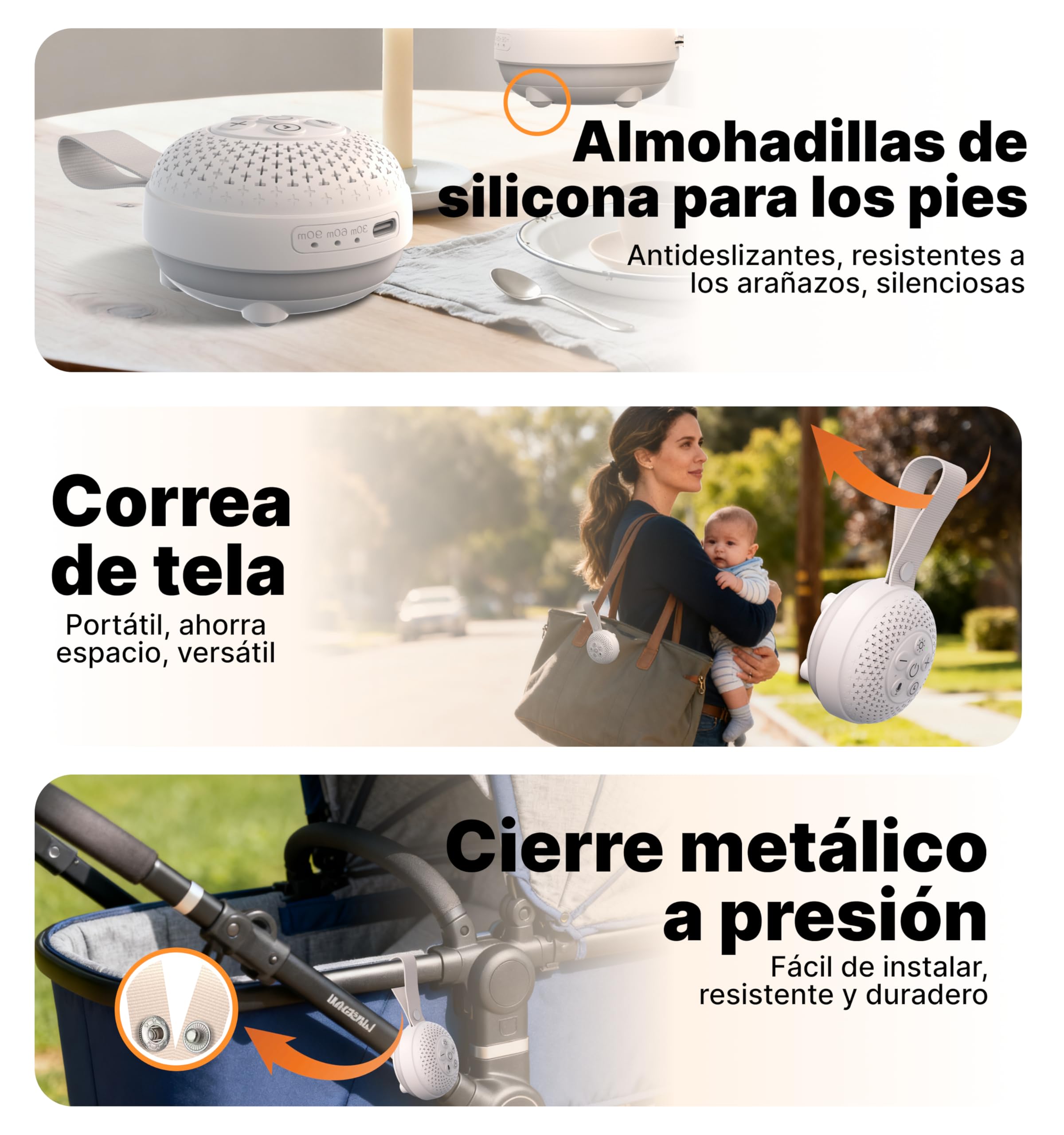 Hmusic Máquina Ruido Blanco, Sueño Bebé, Luz Noche, Temp 60H | Máquina Sonido Portátil Adultos, Batería 20-60H, Temporizador, Luz 3-Brillos, Guardería, Viaje