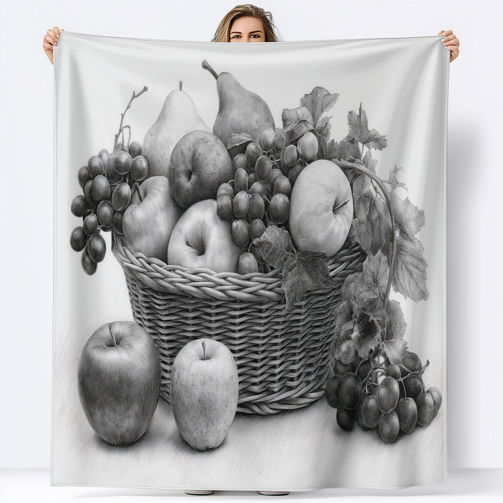 Genérico Manta de Franela Cesta De Frutas Gris 220x240 cm Mantas de Polar Cálida Cómodas, Manta de Regalo para Niños y Bebe, Mantas Versátil para Cama, Sofá, Camping Y Viajes