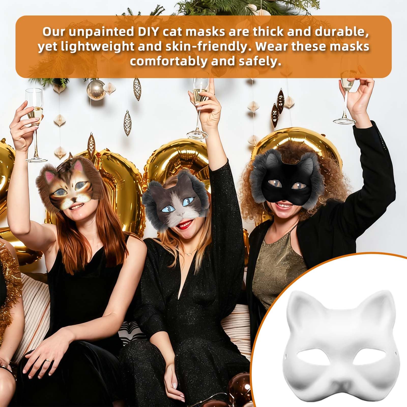 Máscaras de gato DIY 6 unidades con accesorios completos, máscaras blancas para pintar con pinceles, purpurina y pinturas, tamaño ajustable, manualidades creativas para fiestas y disfraces