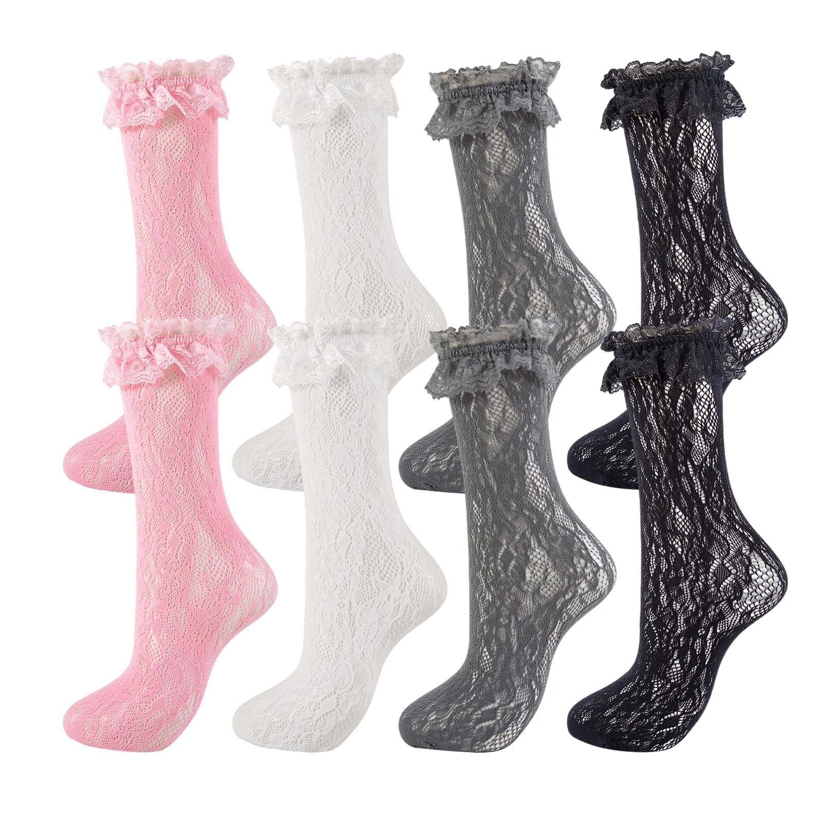 Womens Lace Ankle Socks Ruffle Frilly Socks,Mesh Lace Trim Lolita Sock,Cute Mesh Frilly Dress Sock for Women