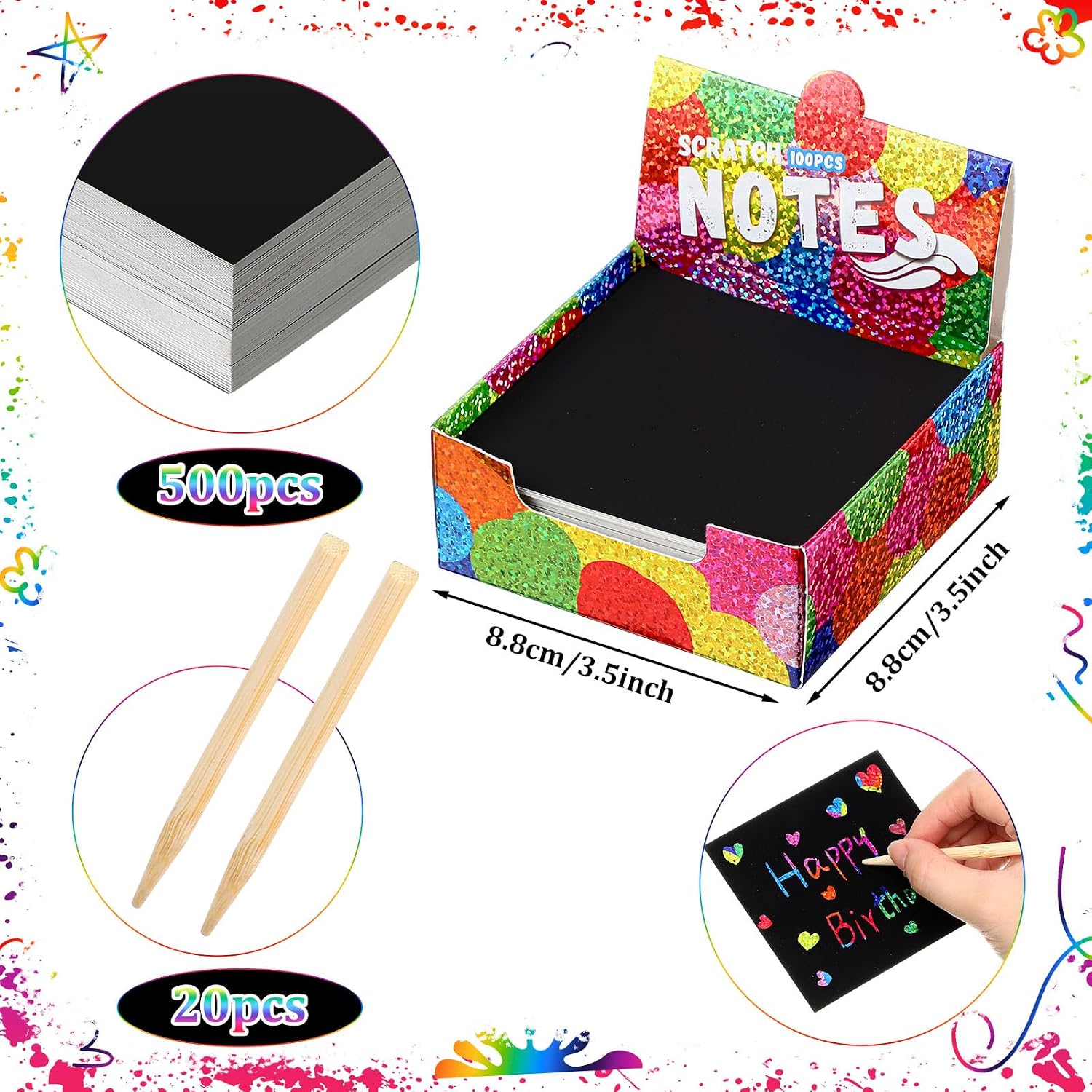 Scratch Card Rainbow Note Scratch Pad with Stylus, Rainbow Holographic, 500