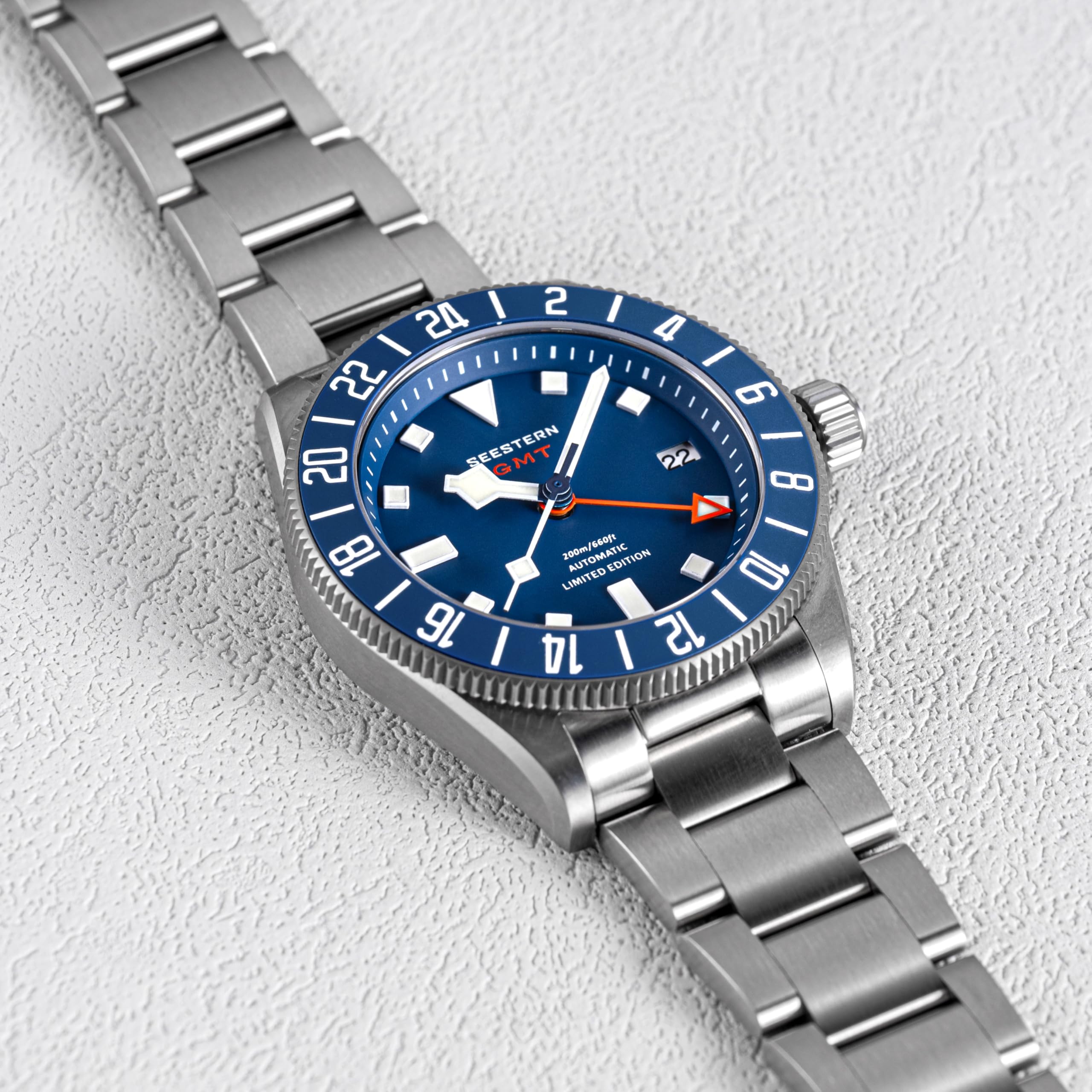 Titanium GMT S462.E Sportuhr, mechanisch, wasserdicht, 200 m, blau, Sportlich