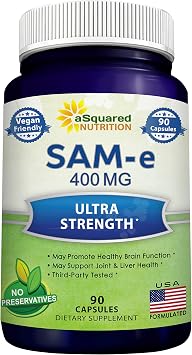 aSquared Nutrition SAM-e 400mg Supplement - 90 Capsules - Same S-Adenosyl Methionine to Support Mood, Joint Health, and Brain Function - Extra Strength Vegan SAM e Pills