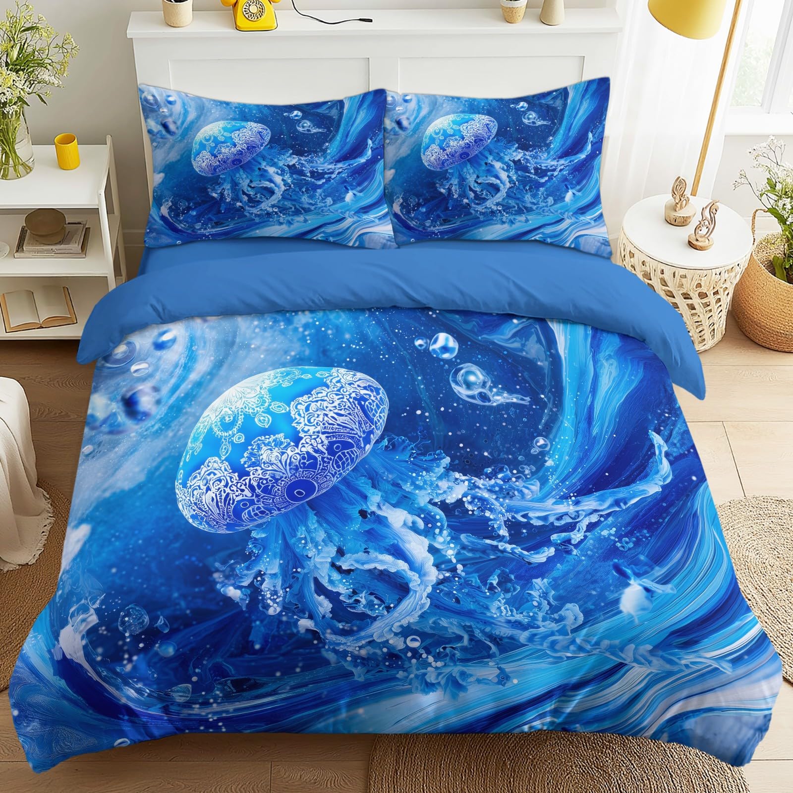 Housse de couette méduse en microfibre pour une chambre style marin