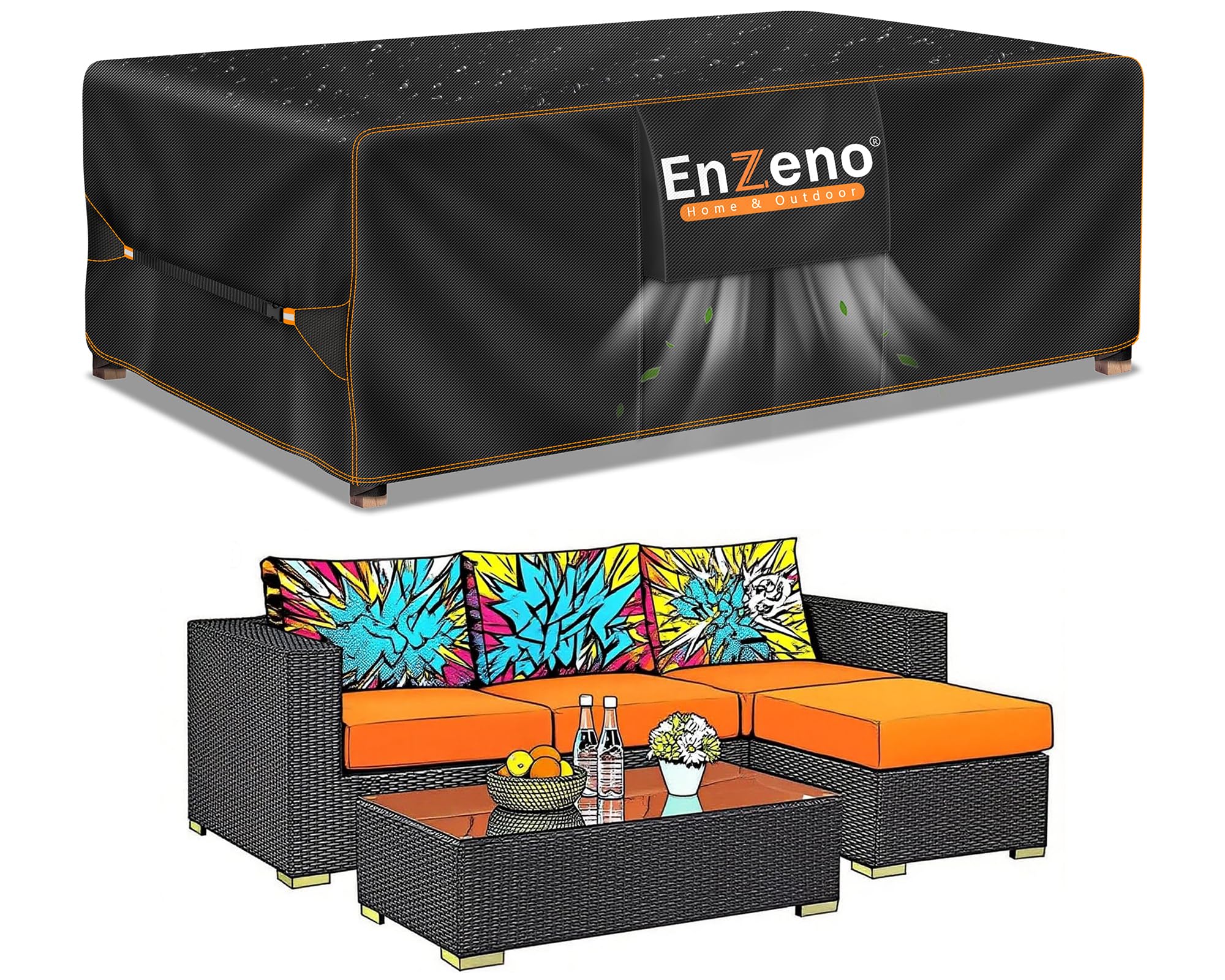 Outdoor Garden Furniture Covers Waterproof with Air Vent, 242*182cm, Patio Furniture Cover for outside Rectangle/Rectangular Table and Chair Set, rattan furniture set,Heavy Duty Oxford Fabric