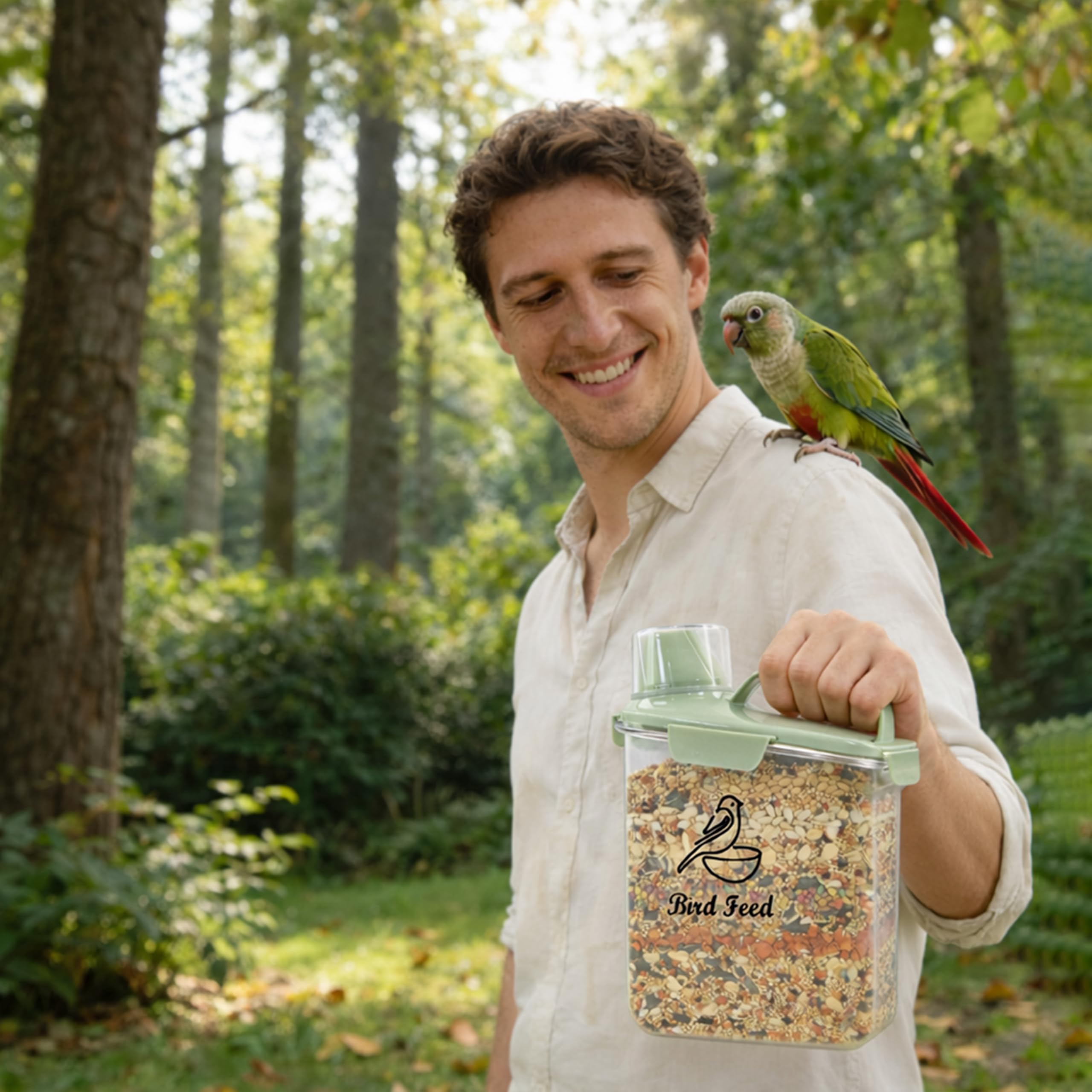 Boîte de rangement de nourriture pour oiseaux - 2,8 l - Avec ouverture étroite - Boîte de rangement hermétique pour nourriture sèche pour chats - Vert