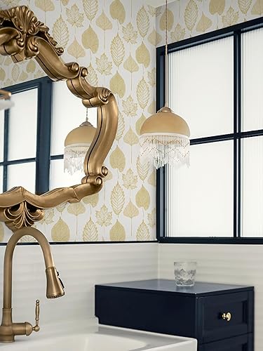 Miniatura 2 de Papel tapiz de hojas para despegar y pegar, papel tapiz de hojas blancasdoradas, papel de contacto moderno para pegar y pegar, papel tapiz