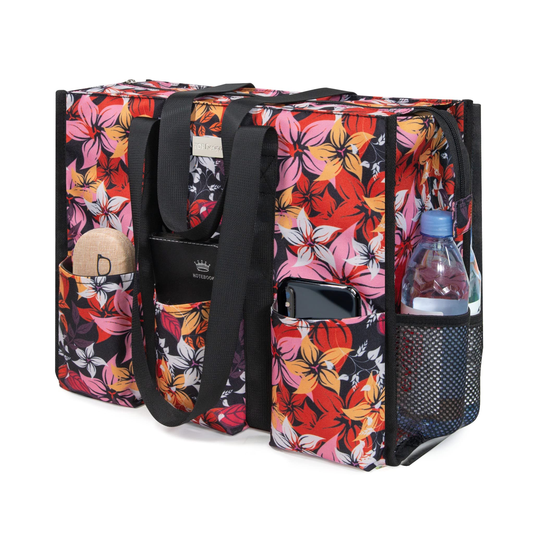 TOPDesign Sac fourre-tout utilitaire résistant à l'eau avec 13 poches, fermeture éclair sur le dessus et soutien inférieur épais, pour femmes qui travaillent