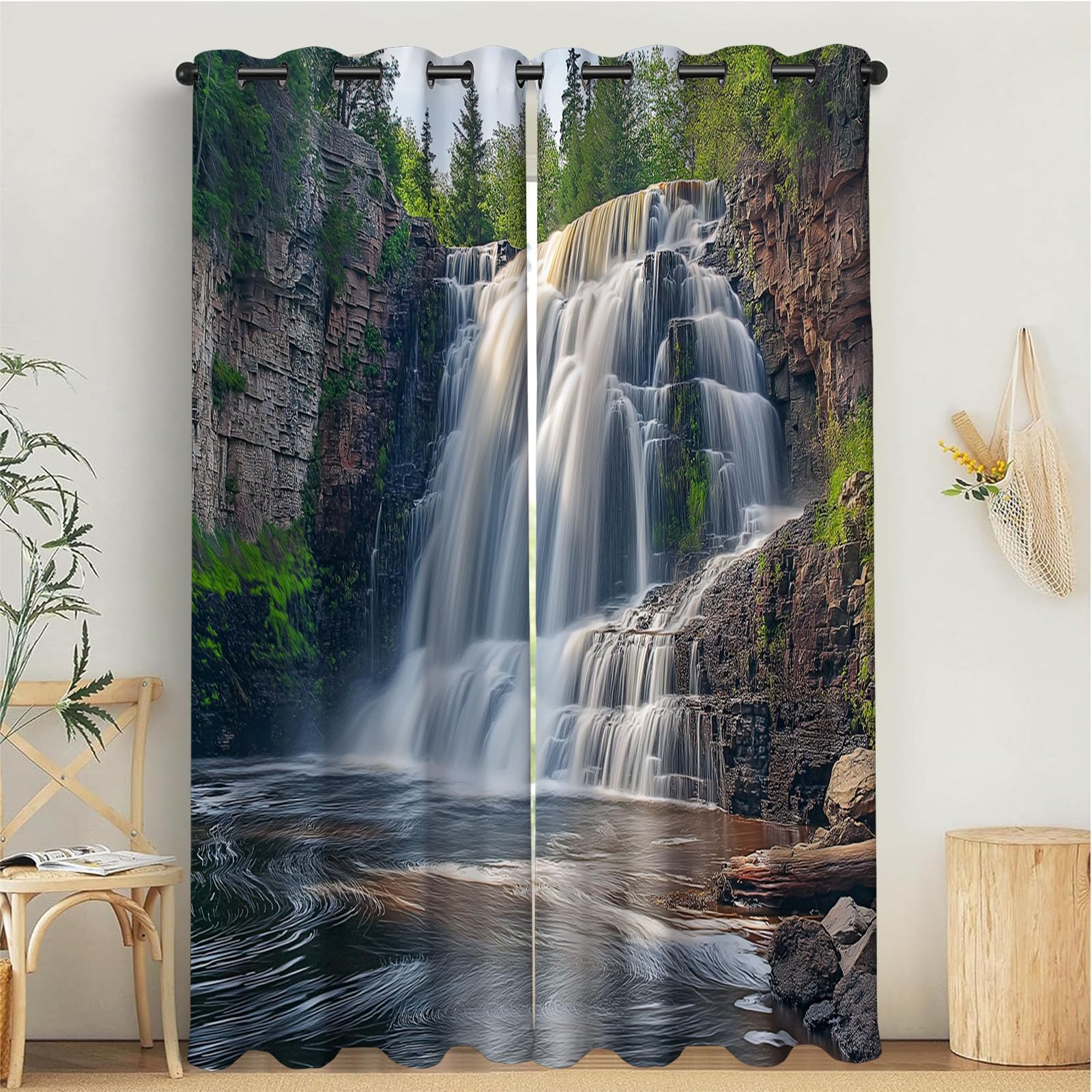 Rideaux occultants anti chaleur imprimé paysage marron avec oeillets 140x200cm