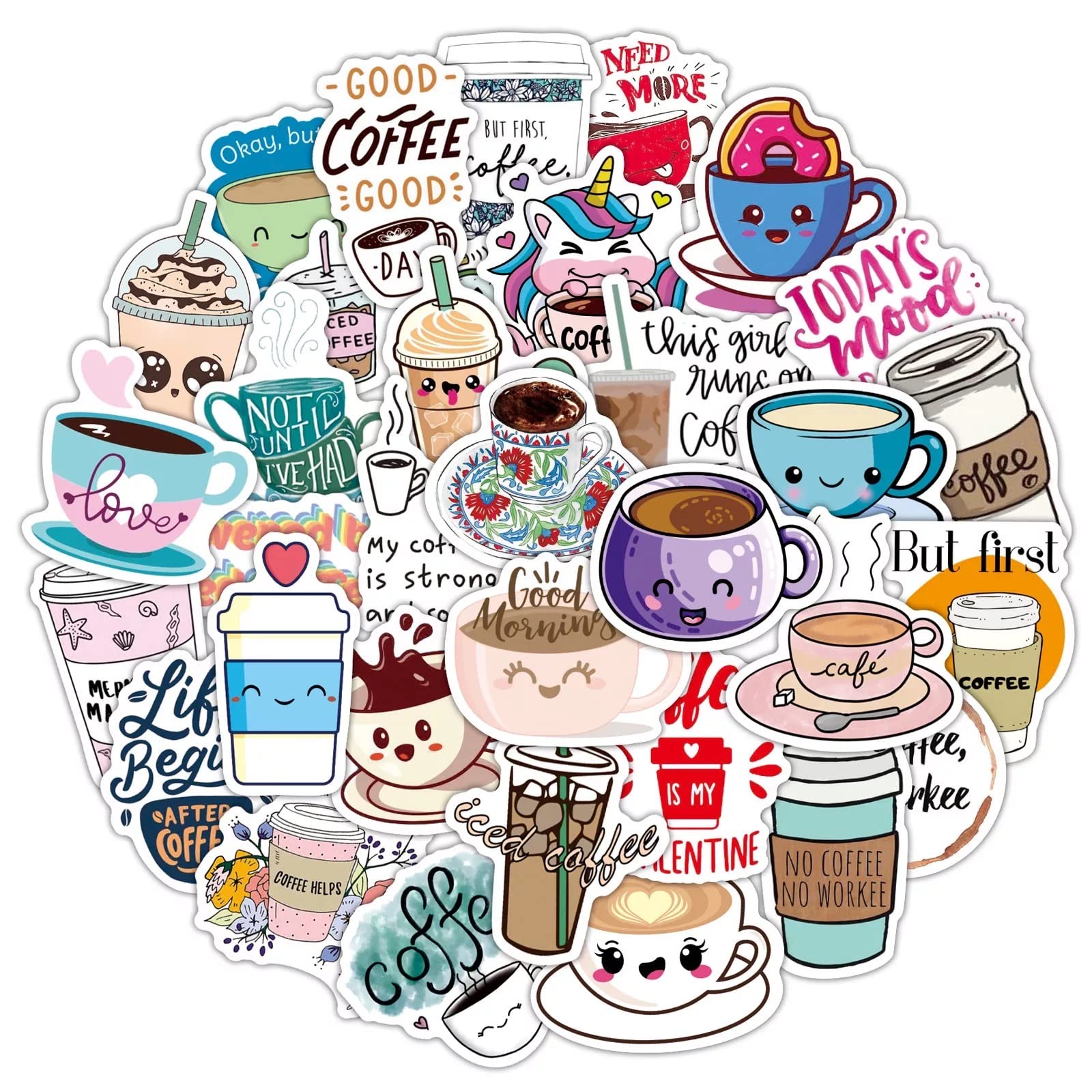 HNTR® Coffee Stickers | 50 Aesthetic Stickers with Fun Coffee Art for Journals, Books, Scrapbooks & Laptops