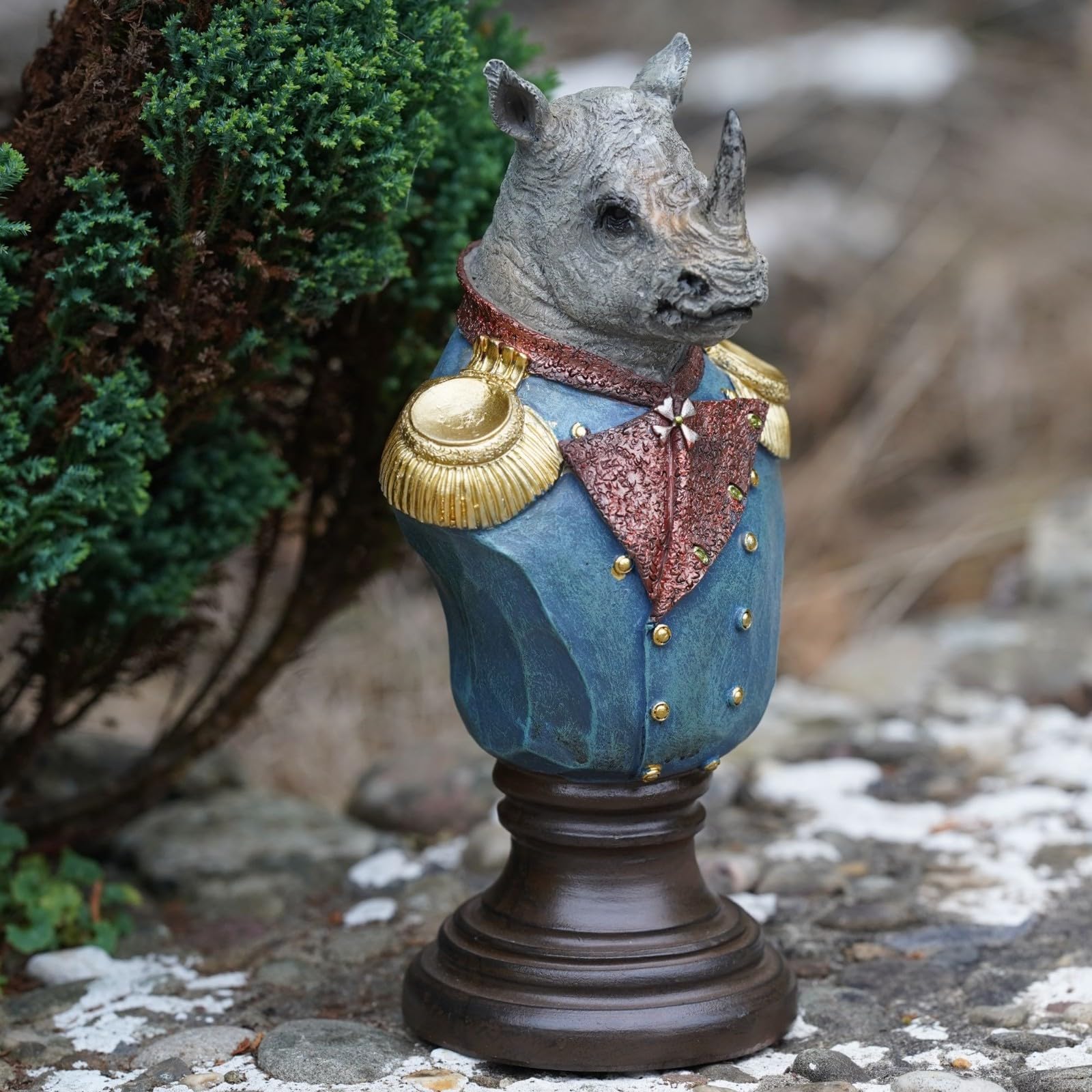 Rhino Gentry Bust Resin Sculpture | Home Garden Ornament Outdoor Admiral Decoration Jungle Animals Colonial Gift 27cm x 14cm Home Decor