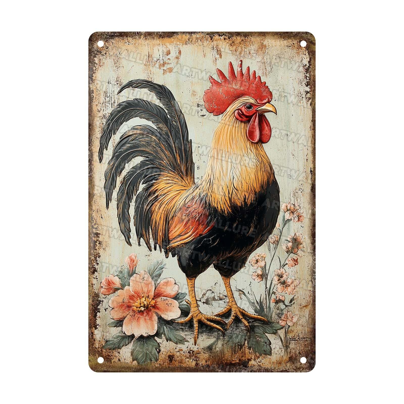 Vintage Metal Tin Signs Chicken And Flowers Farm Decor Wall Sign for Home Garden Kitchen Yard 8x12Inch