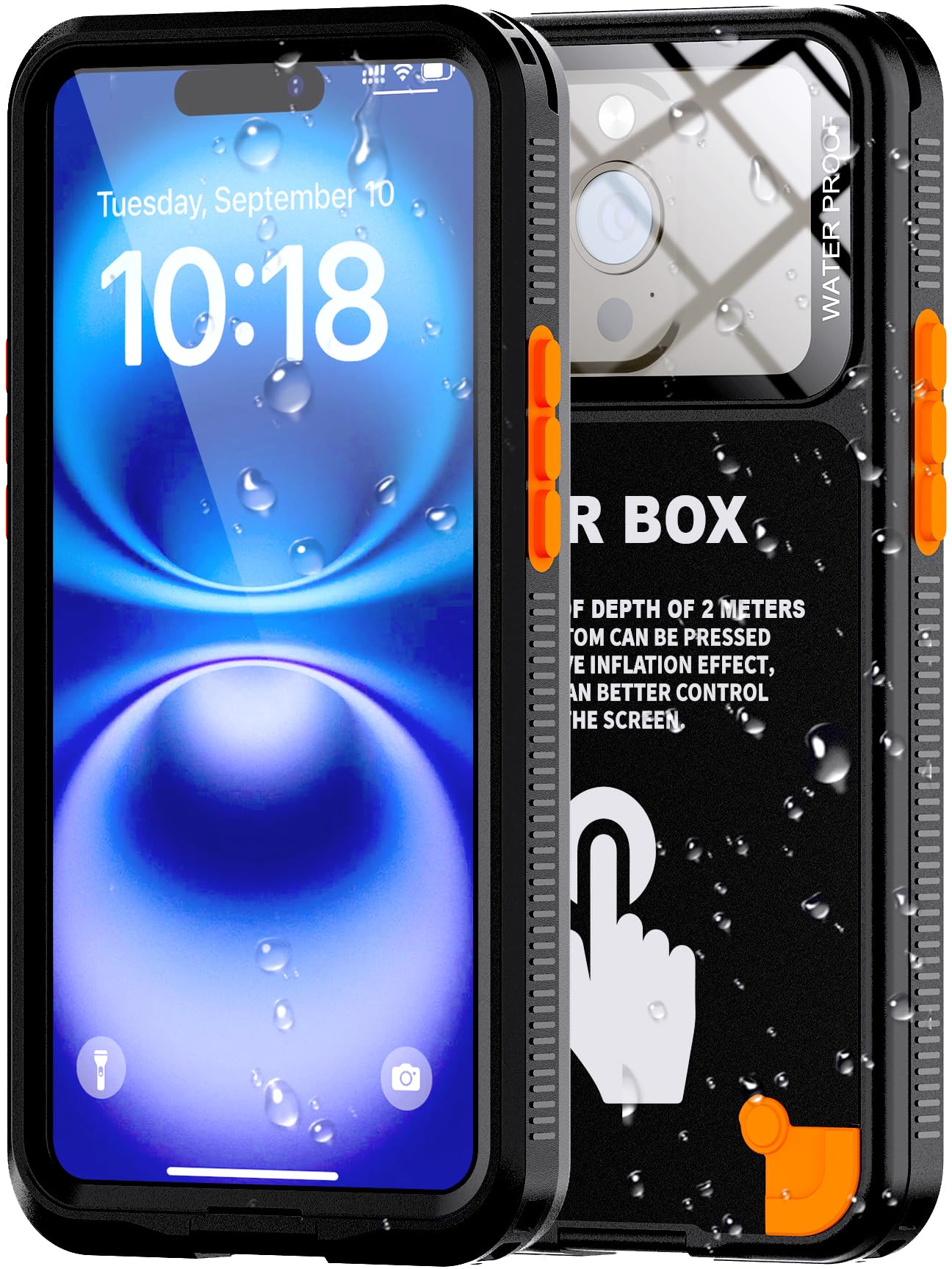 for Waterproof Phone Case, underwater phone cases for snorkeling Universal Self-Check Function Beach Travel Essentials Case for iPhone 16/15/15 Pro/14/14 Pro/13/13 Pro/12/12 Pro 6.1" Inch