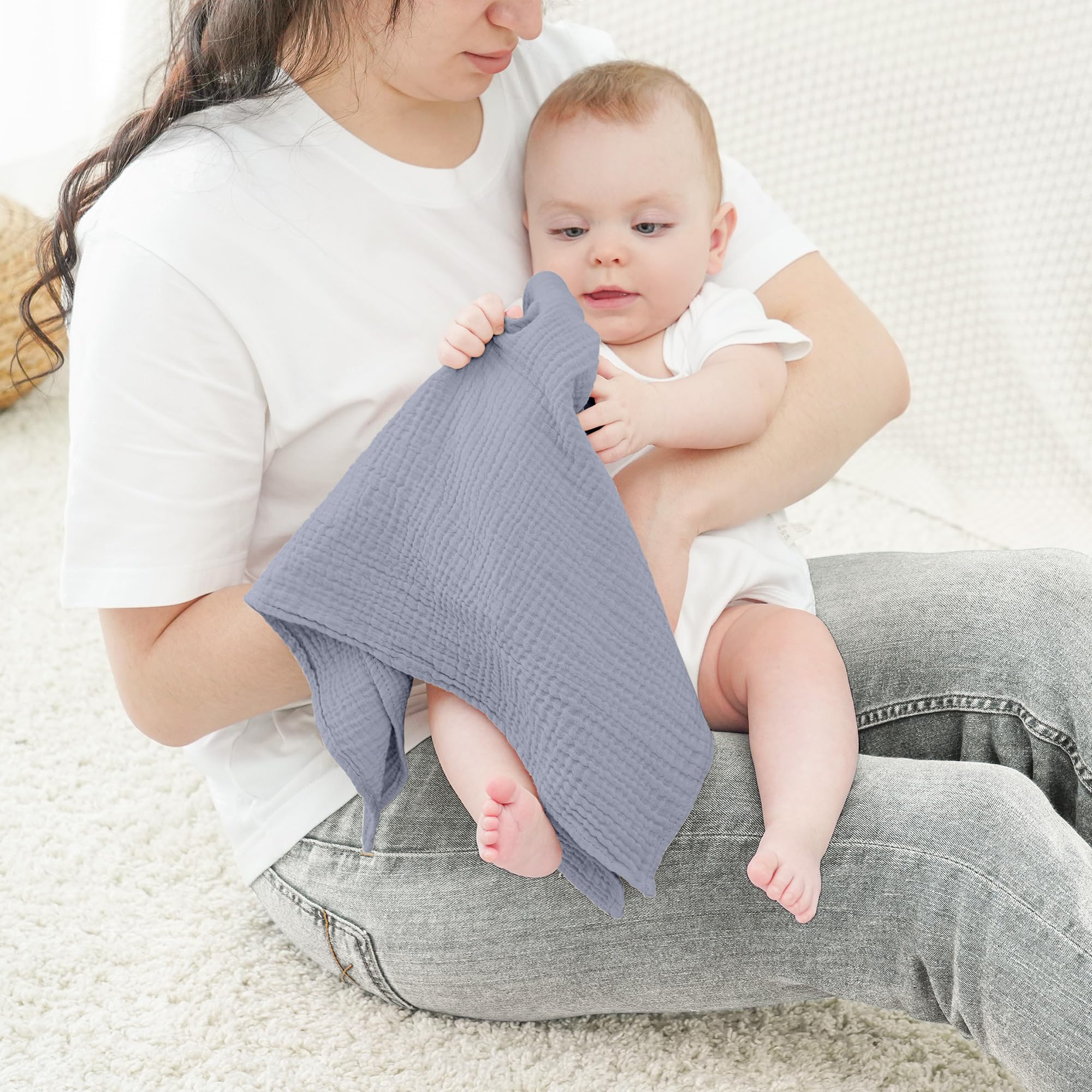 bearmoss Bambino in Mussola Per Neonati Set 6 Pezzi,100% cotone Super Morbido Assorbente in Mussola A Grana Per Neonati Per Bambine E Ragazzi 60x60CM (Blu-verde)