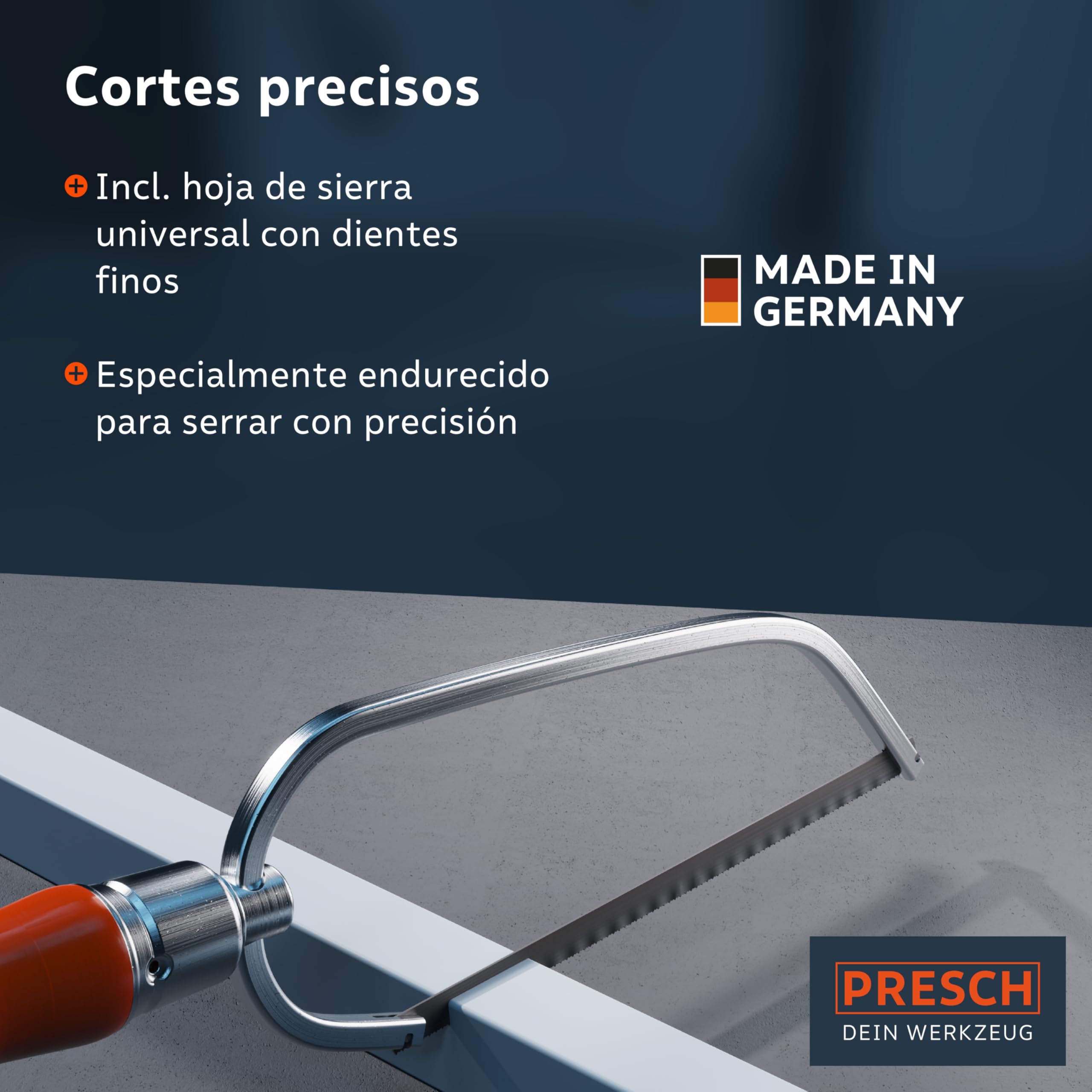 Presch Sierra de arco plegable PUK 150mm incl. hoja de sierra universal - Sierra plegable PUK con mango ajustable - Sierra pequeña para metal no ferroso, plástico, aluminio, todas las maderas