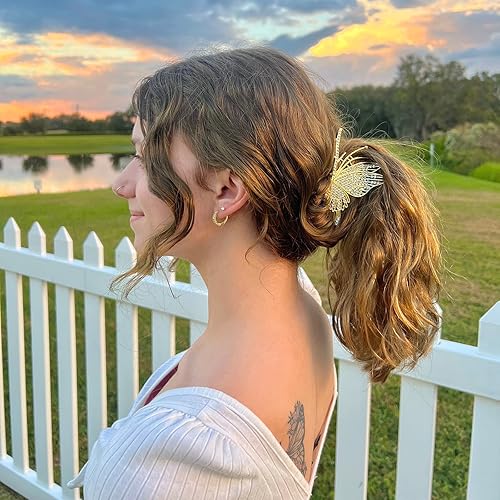 Miniatura 2 de Pinzas de mariposa para el cabello para mujer, 2 piezas de diamantes de imitación, grandes, antideslizantes, fuertes, de metal, pinzas de sujeción