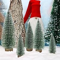 Vista 5 de 7 árboles de Navidad pequeños, cepillo para botellas, árboles de Navidad de sisal, nieve, árboles de pinos con base de madera, mesa de mesa, mini