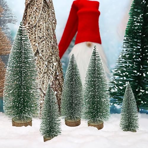 Miniatura 5 de 7 árboles de Navidad pequeños, cepillo para botellas, árboles de Navidad de sisal, nieve, árboles de pinos con base de madera, mesa de mesa, mini