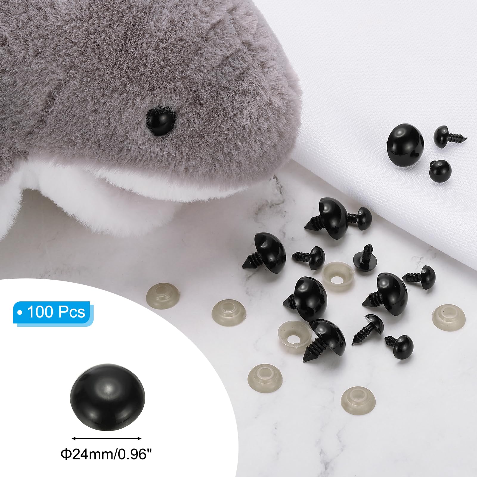 PATIKIL 24mm Safety Eyes, 100 Set Plastic Craft Eyes with Washers Safety Eyes for Stuffed Animals Crochet DIY Craft Making Black - Image 2