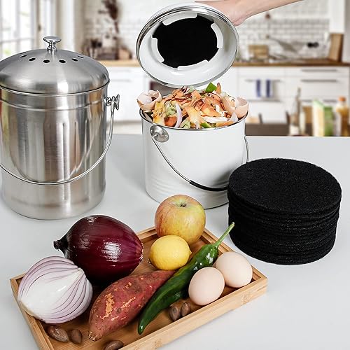 Miniatura 5 de MyLifeUNIT Paquete de 16 filtros de carbón para compost de cocina, filtro de repuesto de cubo de abono (6.7 pulgadas)