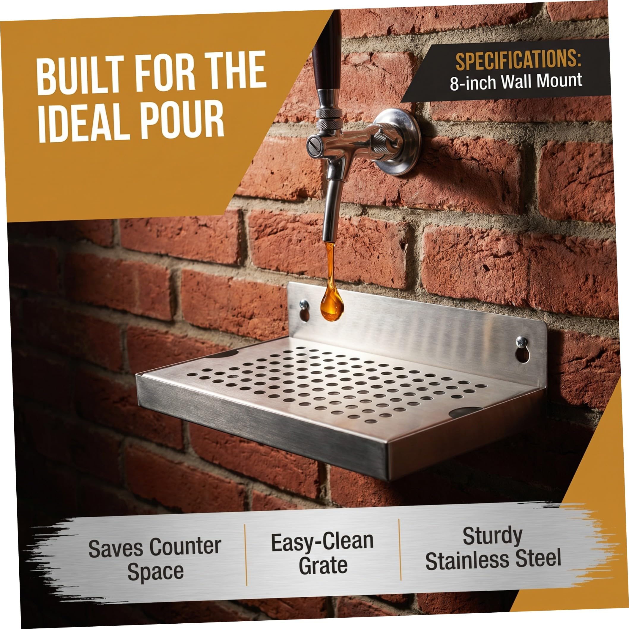 Alipis Bac Récupérateur de Bière Mural 6x10 Pouces en Acier Inoxydable