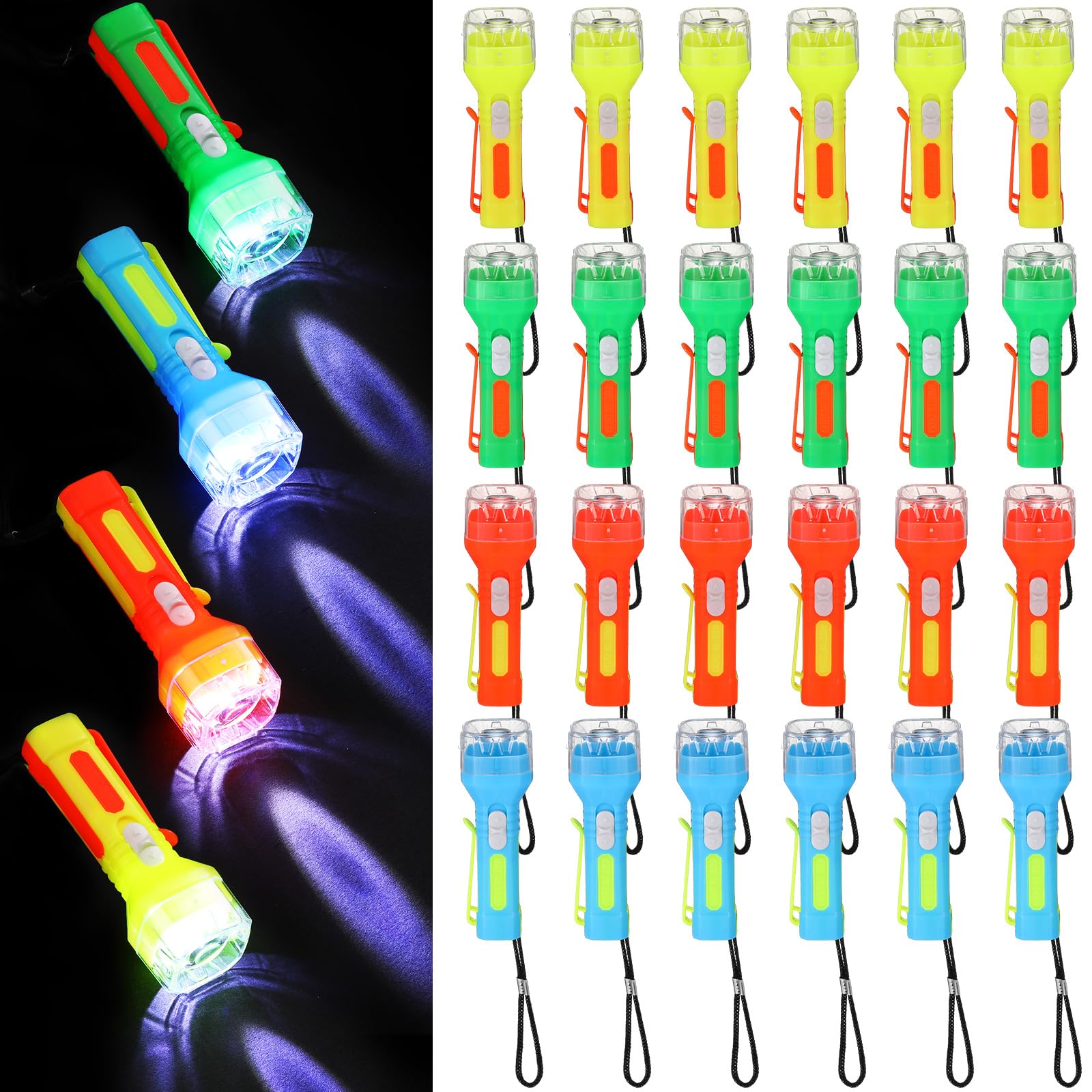 24 Pcs Mini Flashlight Bulk Small Multicolor LED Flashlights with Lanyard Portable Flashlights Lightweight Handheld Flashlight for Night Party Favors Gift Camping Hiking Home(Candy Style)