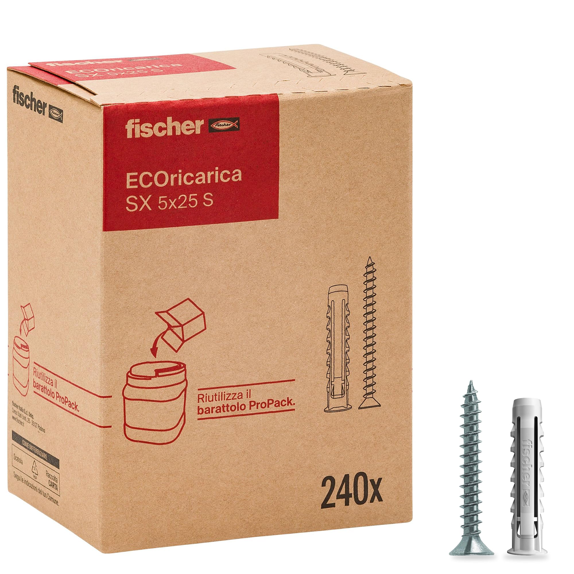 Fischer EcoriCharge 240 Chevilles SX 5 x 25 S avec vis