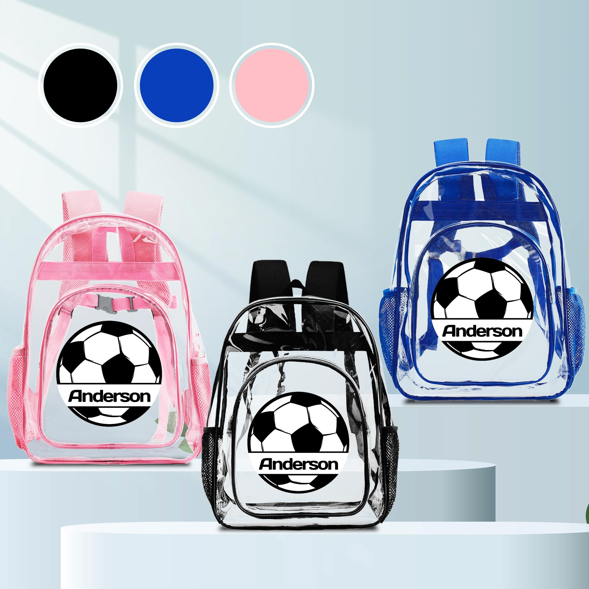 Custom Kids Clear Backpack For Boys Girls, Personalized Football Name Clear Bag For Stadium Events, PVC Transparent Heavy Duty Waterproof School Bookbag, First Day Of School Backpack