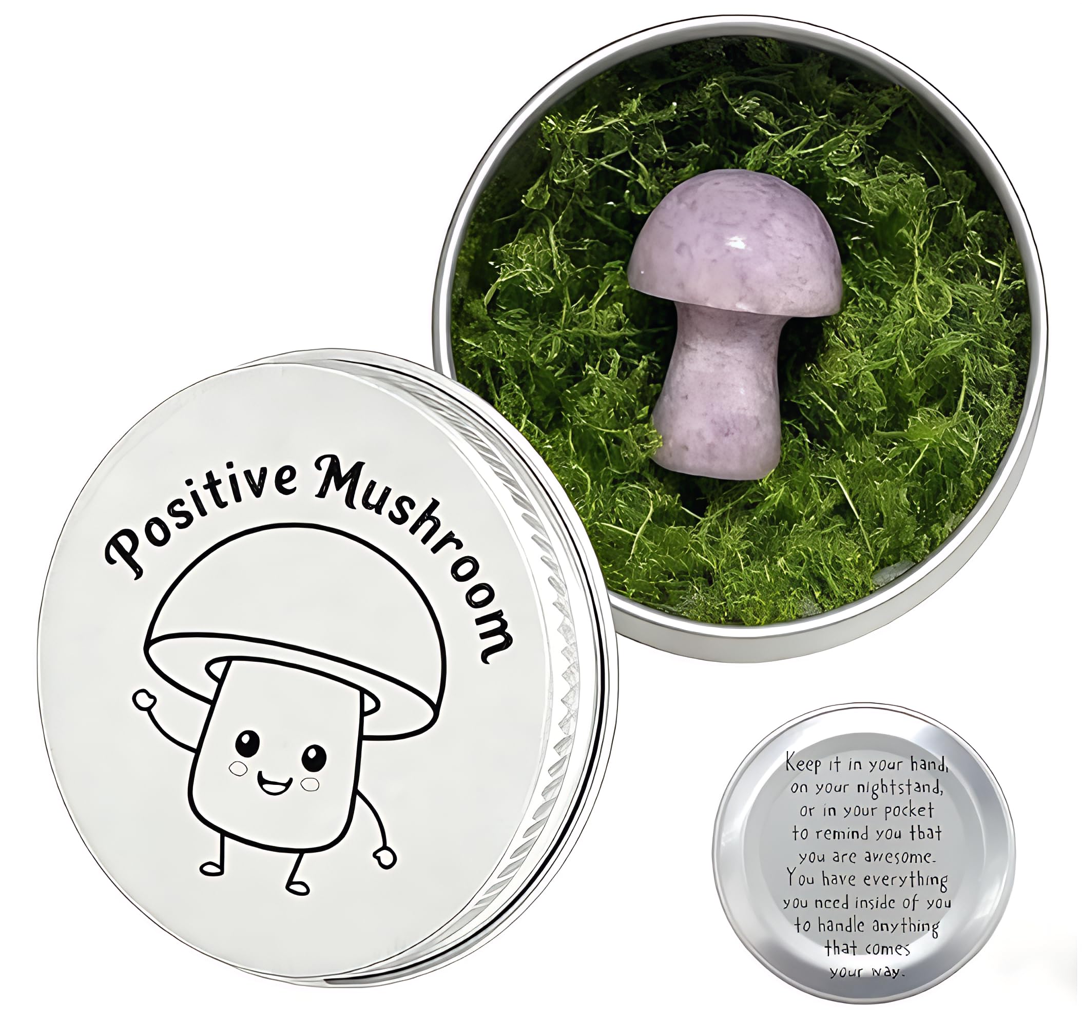 Virelle Women's Purple Amethyst Crystal Mushroom In Tin Box, Emotional Support Mushroom Spiritual Gifts For Healing Crystals Home Decoration Gift Set