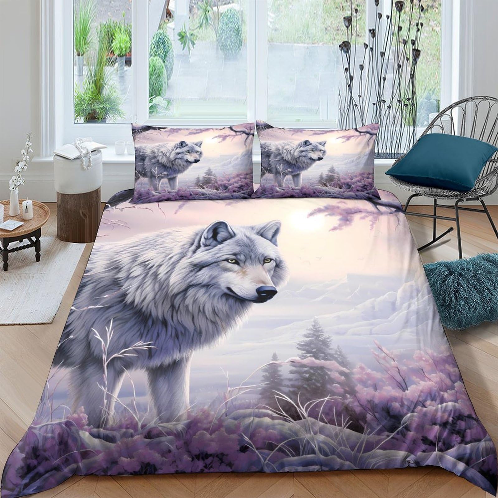 Ctjqhvkz Style-1 3D Printed Wolf Forest Fitted Sheet Microfiber Soft Non-Slip Animal Bed Sheet For Bedroom Guest Room Decor Single（135X200cm）