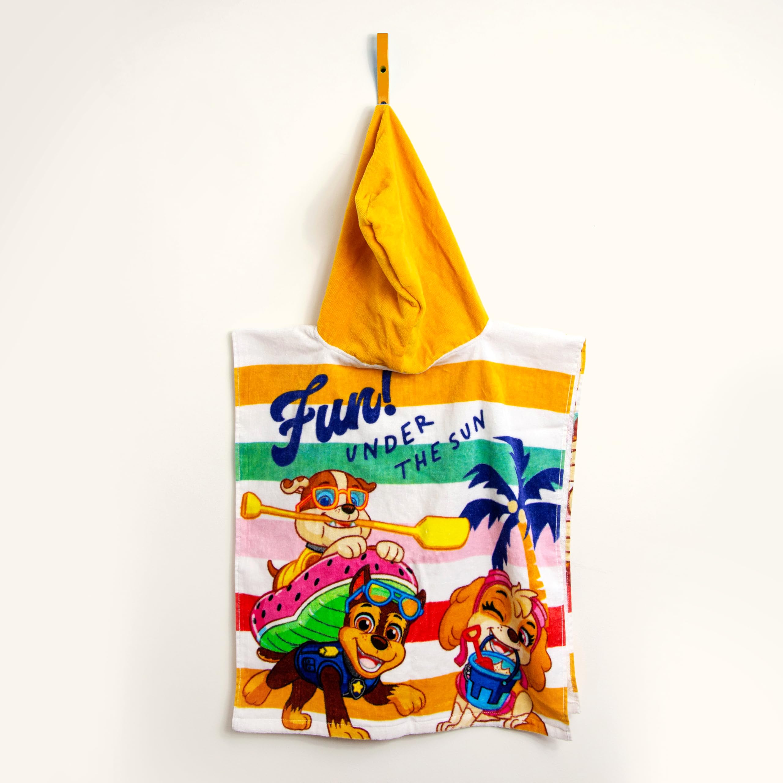 Character World Poncho Officiel Paw Patrol à Capuche | Super Doux au Toucher, Motif ensoleillé avec Chase, Rubble et Skye | Peignoir de Bain Parfait pour la Maison, Le Bain et la Plage, 55 x 50 cm