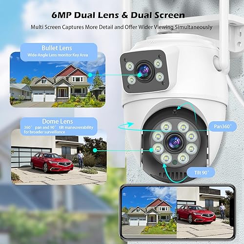 Miniatura 2 de Cámaras de seguridad de 6 MP para exteriores enlace de doble lente, cámara de vigilancia WiFi de 6 MP, vista de 360, detección humana, seguimiento